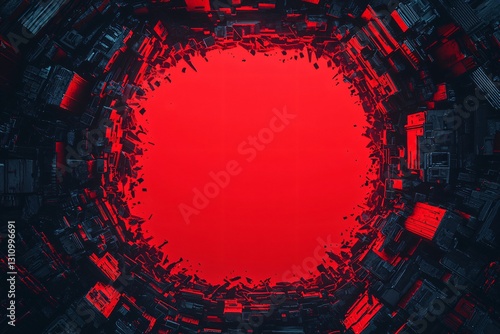 Abstract Red Circular Background with Geometric Shapes and Texture