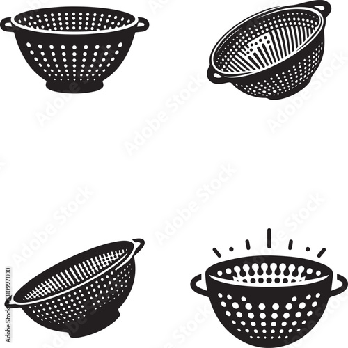 Set of Colander Silhouettes in Various Angles - Vector Illustration