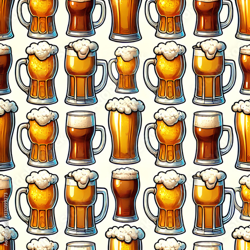 Seamless illustration of beers
