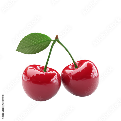 3d rendering icon cherry illustration PNG. cartoon minimal style on transparent isolated background.