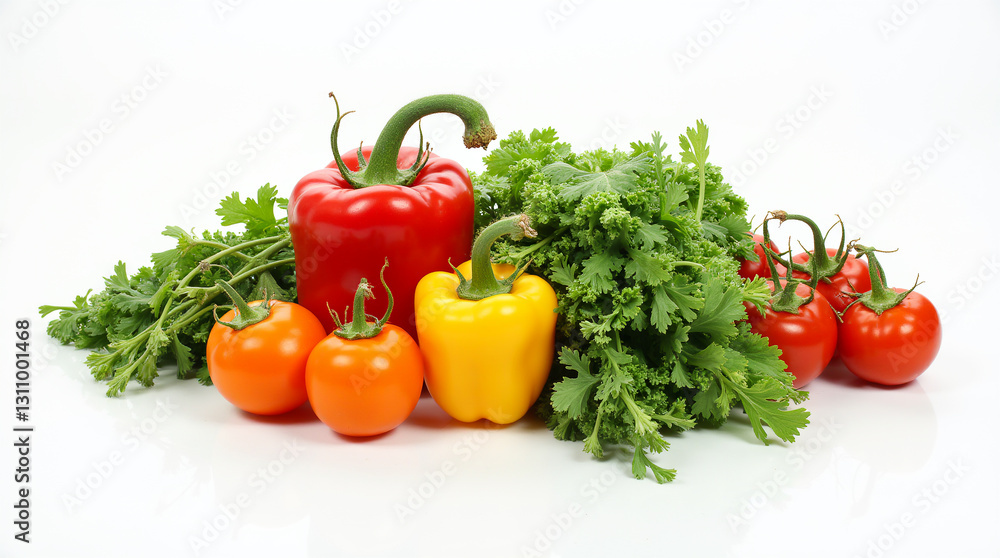 Fresh vegetables on a white background.