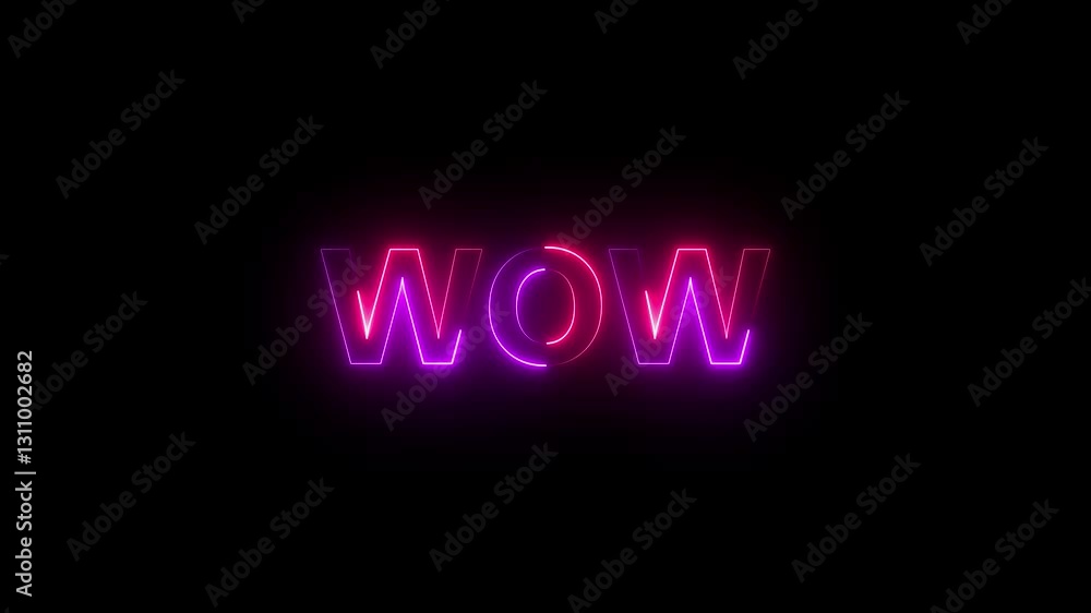 Wow neon sign animation. Glowing neon lines wow text animation on black background. Seamless loop. neon luxury wow text animation. Wow neon sign animation. Glowing neon lines wow text animation on black background. Seamless loop. neon luxury wow text animation.