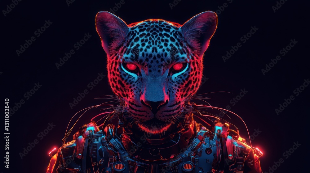 Fototapeta Cyberpunk Leopard Robot Portrait
