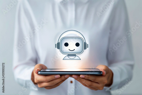 AI agent concept. Friendly chatbot illustration on a smartphone screen.