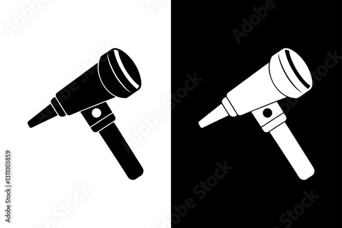 Classic Otoscope Icon Black and White Silhouette Vector for Ear Health & Examination.