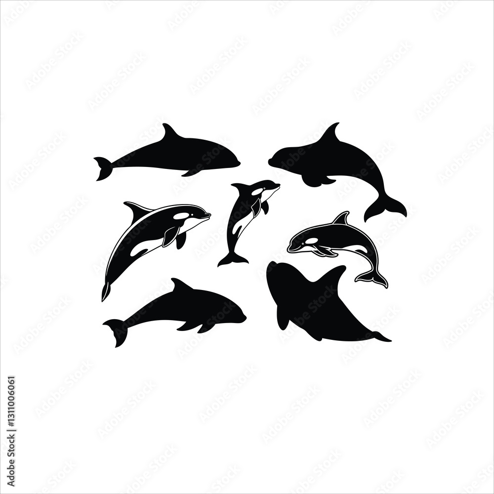 Fototapeta premium Elegant Dolphin and Killer Whale Silhouette Set for Ocean Lovers