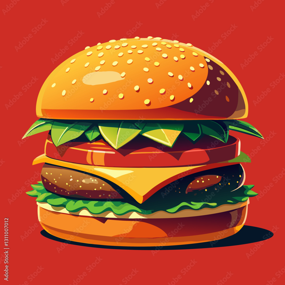 Vector cheeseburger with lettuce crisp green lettuce, juicy red tomato slices, melted yellow cheese, and a thick beef patty with grill marks (1 Vector cheeseburger with lettuce crisp green lettuce, juicy red tomato slices, melted yellow cheese, and a thick beef patty with grill marks (1