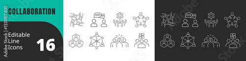 Collaboration Line Editable Icons set. Vector illustration in modern line style of business related icons: teamwork, agreement, cooperation, working, together, Pictograms and infographics