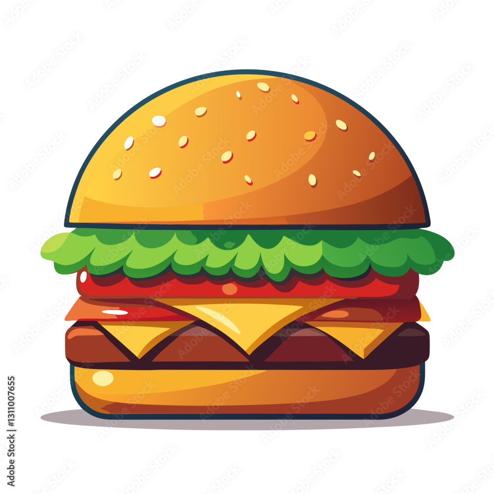 Vector cheeseburger with lettuce crisp green lettuce, juicy red tomato slices, melted yellow cheese, and a thick beef patty with grill marks (1 Vector cheeseburger with lettuce crisp green lettuce, juicy red tomato slices, melted yellow cheese, and a thick beef patty with grill marks (1