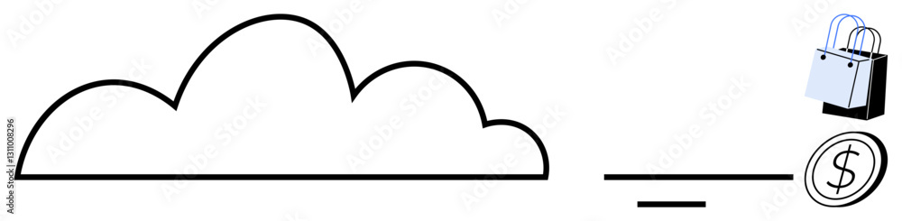 Cloud symbol connected to a shopping bag and dollar coin, implying cloud-based e-commerce. Ideal for online shopping, cloud services, financial technology, digital transactions, virtual store, modern Cloud symbol connected to a shopping bag and dollar coin, implying cloud-based e-commerce. Ideal for online shopping, cloud services, financial technology, digital transactions, virtual store, modern