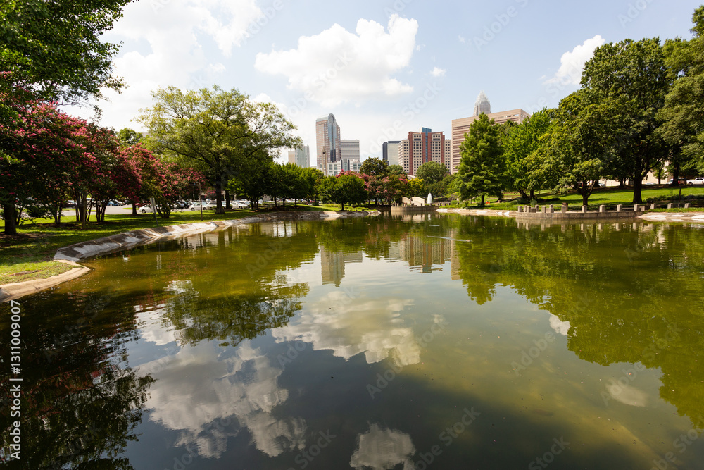 Marshall Park pond in downtown Charlotte, NC. Marshall Park pond in downtown Charlotte, NC.
