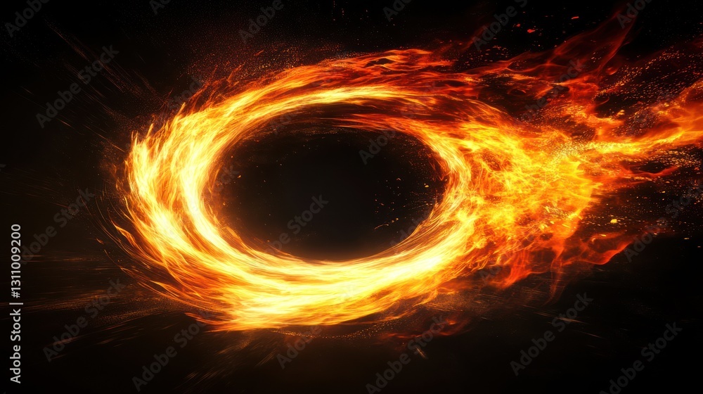 Fototapeta premium Fiery ring swirling, dark background, energy concept, design element