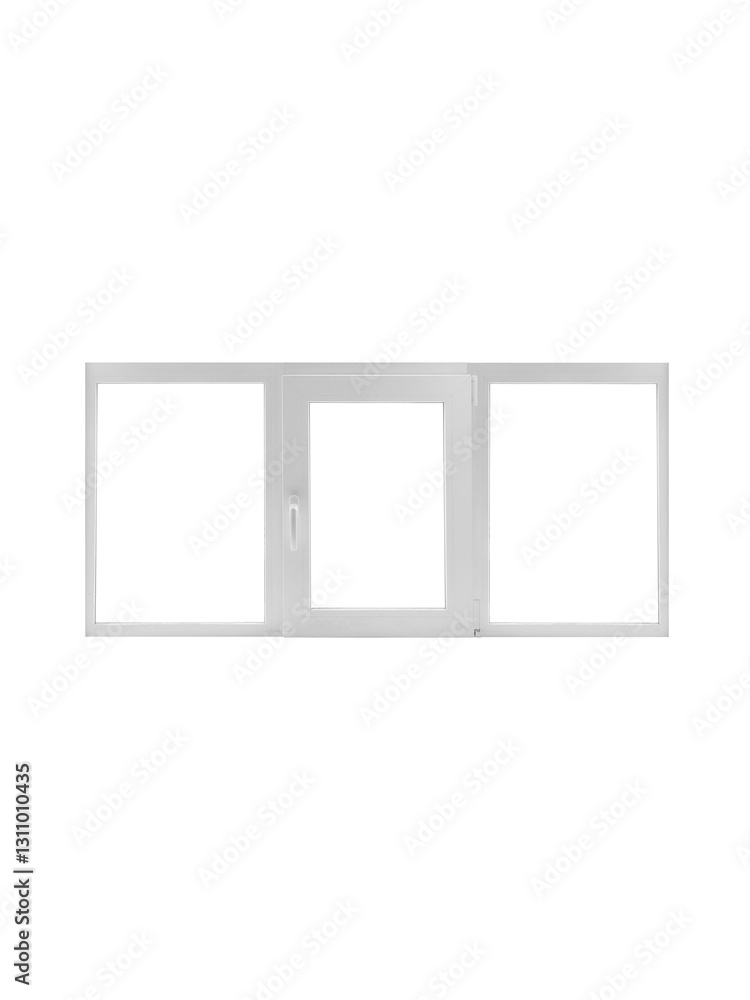 White plastic window with three panes one of which can be opened is isolated. White plastic window with three panes one of which can be opened is isolated.
