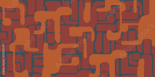 Crafted hand drawn brush line abstract Japanese inspired pattern, tribal and ethnic folk paint, wood carving, block print texture surface background, simple graphic for textile, carpet, stationary