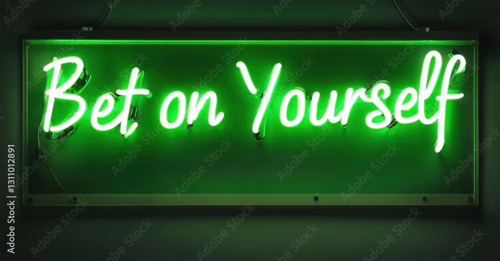 Neon sign bet yourself cyber green deep amber glowing elite personal growth summit softly illuminating motivational success stories Neon sign bet yourself cyber green deep amber glowing elite personal growth summit softly illuminating motivational success stories