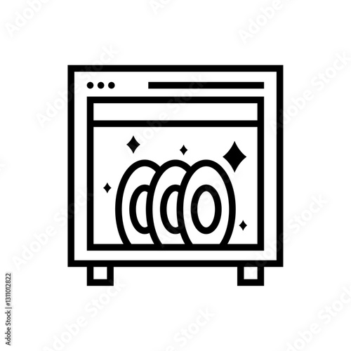 Dishwasher line icon on white background. Flat design vector.