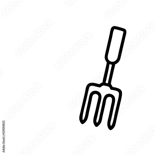 Garden fork icon, minimalist design, black and white, for gardening concept