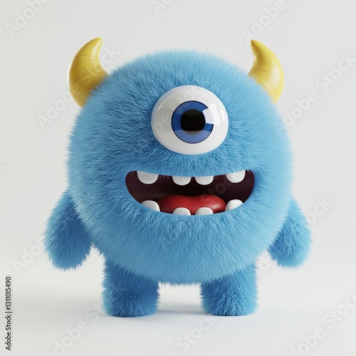 Happy 3D Cute monster. Cartoon kawaii colorful scary funny character. Eyes, tongue, hands, wings. Baby collection with Childish style. realism 3d render character White background, Halloween. 