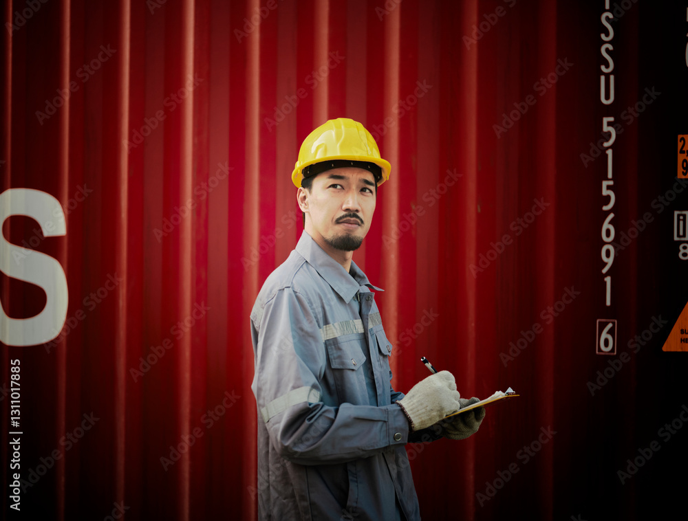 Engineer OR Worker is writing and check on checklist document
