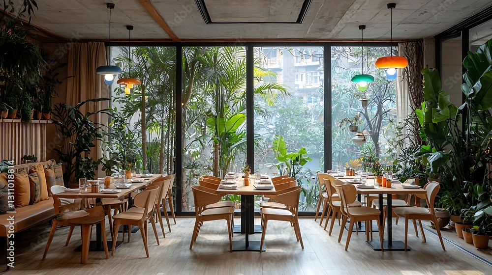 Fototapeta premium Lush Urban Restaurant Interior