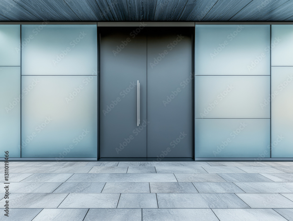 Fototapeta premium Modern entrance with sleek design and minimalistic style in urban setting