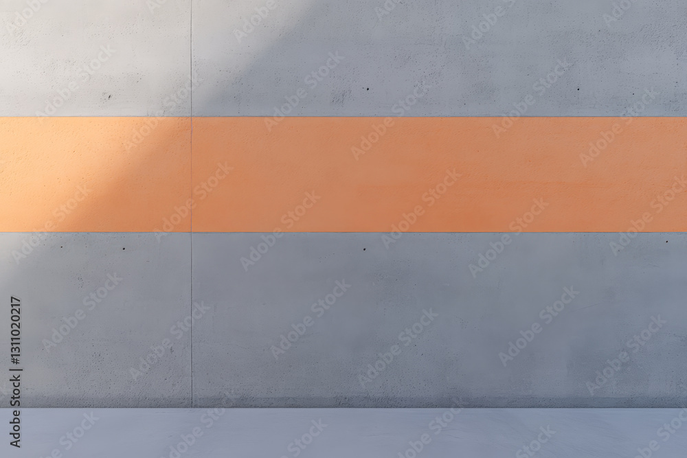 Fototapeta premium Concrete wall with orange stripe in modern interior design setting