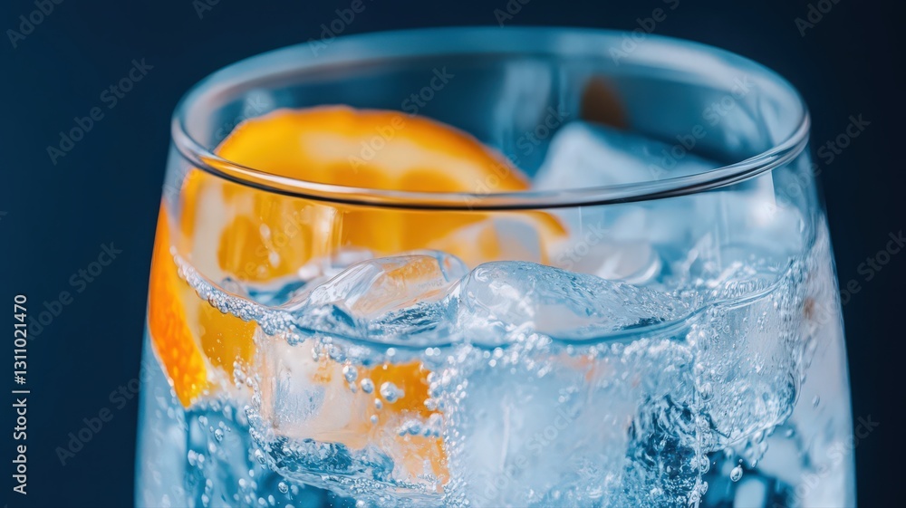Closeup of Iced Drink with Orange Slice and Bubbles Closeup of Iced Drink with Orange Slice and Bubbles