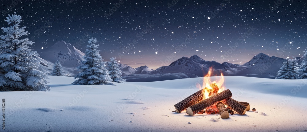 Campfire embers glowing in a pit, with logs and a starry sky, warming a summer night outdoor scene Campfire embers glowing in a pit, with logs and a starry sky, warming a summer night outdoor scene