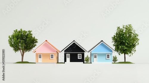 Wallpaper Mural Three colorful model houses with trees. Torontodigital.ca