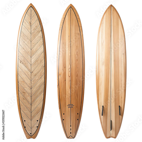 A different view of a wooden surfboard isolated on a transparent background