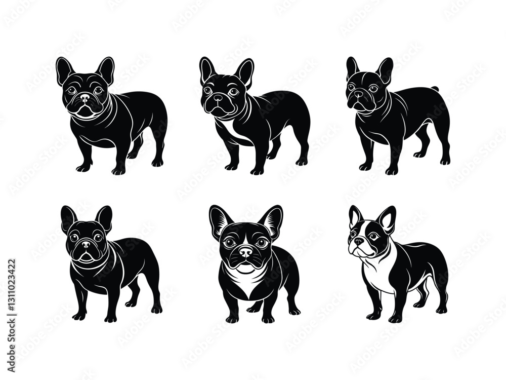 Fototapeta premium French bulldog silhouettes isolated on white background