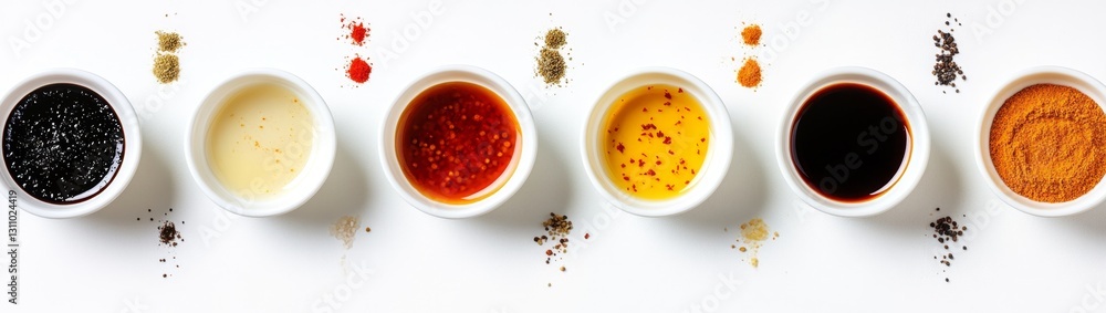 Assorted Dips and Sauces on White Surface Assorted Dips and Sauces on White Surface