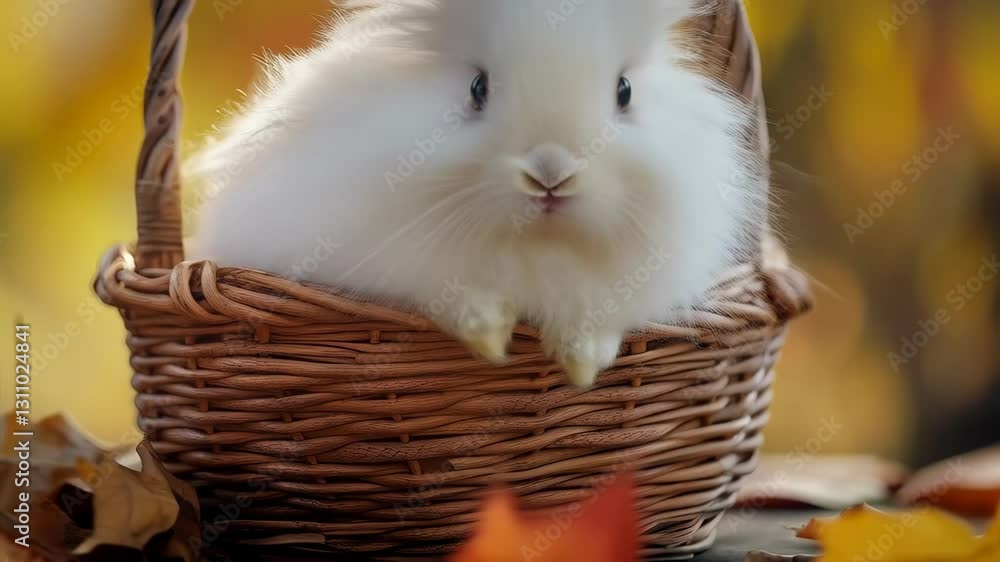 Fluffy Bunny in Autumn Leaves