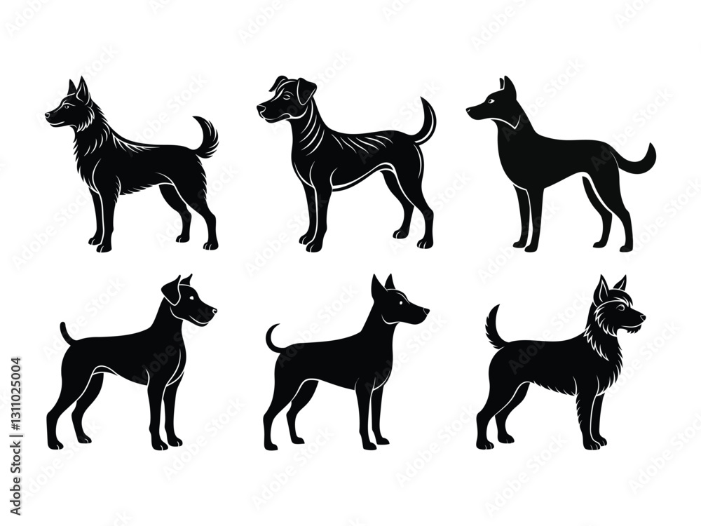 Different dog poses in silhouette form silhouette isolated on white background Different dog poses in silhouette form silhouette isolated on white background
