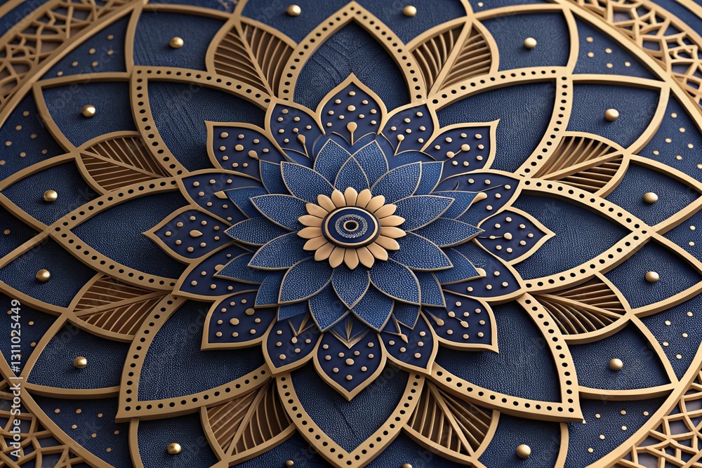 Intricate blue and gold mandala design with geometric and floral elements, offering an elegant Islamic background for spiritual and artistic use Intricate blue and gold mandala design with geometric and floral elements, offering an elegant Islamic background for spiritual and artistic use