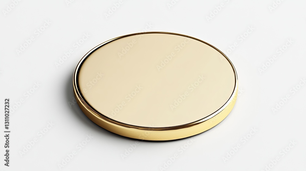A gleaming gold medal with a smooth, reflective surface placed on a simple white background. A gleaming gold medal with a smooth, reflective surface placed on a simple white background.