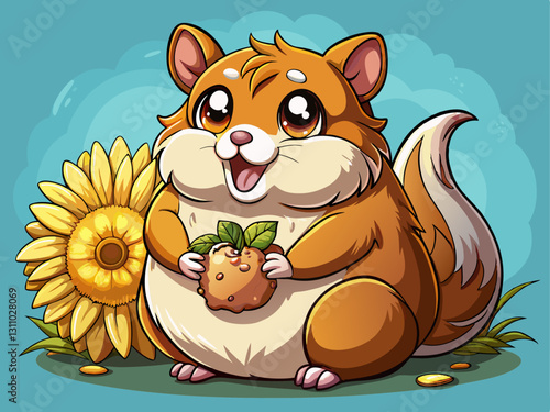 chubby hamster holding a sunflower seed in tiny paws.