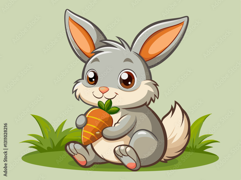 Fototapeta premium small bunny nibbling on a carrot with big ears.