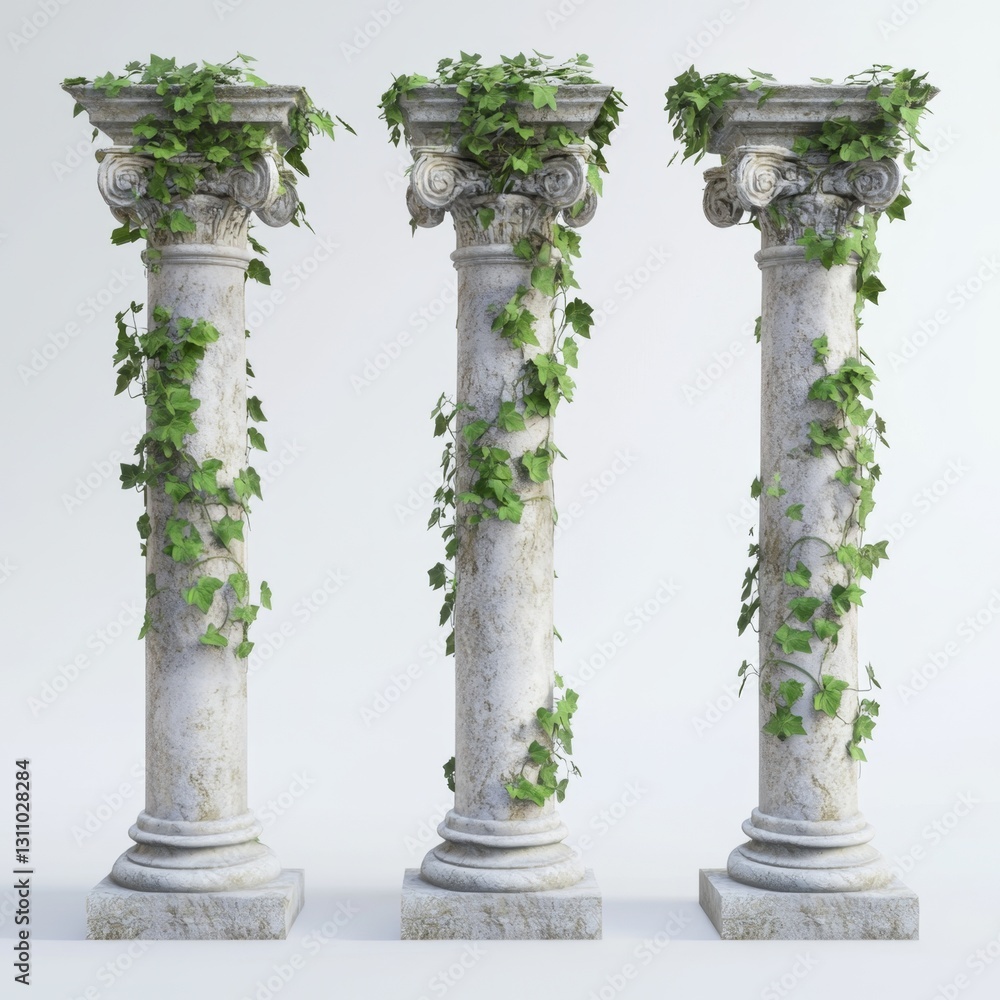 Naklejka premium Aged columns overgrown with ivy