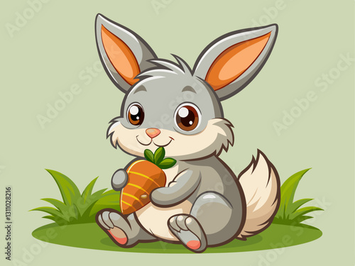 small bunny nibbling on a carrot with big ears.
