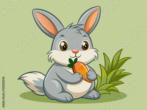 small bunny nibbling on a carrot with big ears.