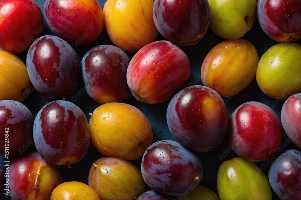 Colorful freshly picked plums on display Colorful freshly picked plums on display