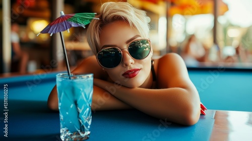 Photo of a woman with short blonde hair and sunglasses,