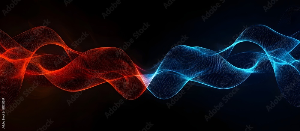 Fototapeta premium Red and Blue Abstract Waves on Black Background