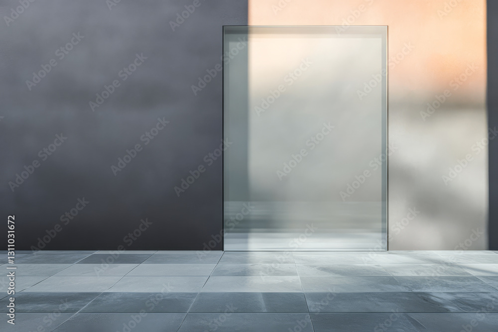 Modern glass door against a minimalistic wall with sunlight casting shadows in a contemporary space Modern glass door against a minimalistic wall with sunlight casting shadows in a contemporary space