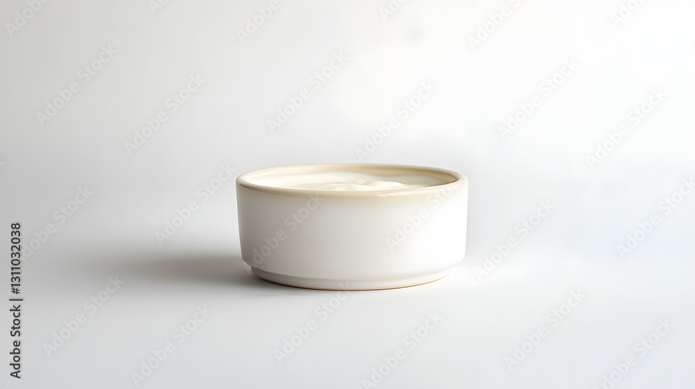 Smooth Creamy White Substance in Minimalist Ceramic Bowl on Soft Background Smooth Creamy White Substance in Minimalist Ceramic Bowl on Soft Background