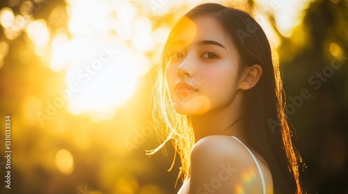 Natural and elegant: The soft glow of the setting sun shines on the model, ad...