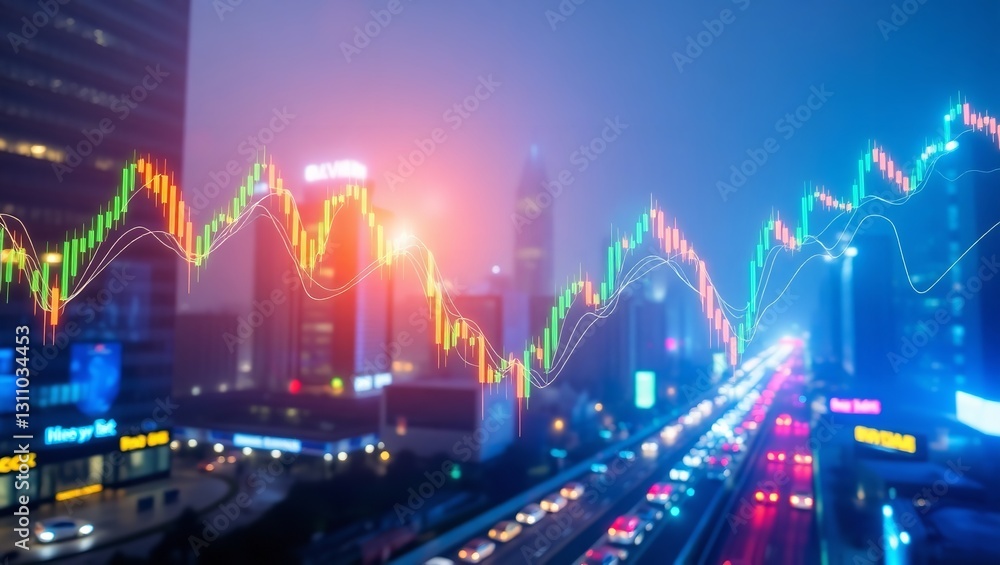 Futuristic cityscape with corporate buildings and data visuals Futuristic cityscape with corporate buildings and data visuals