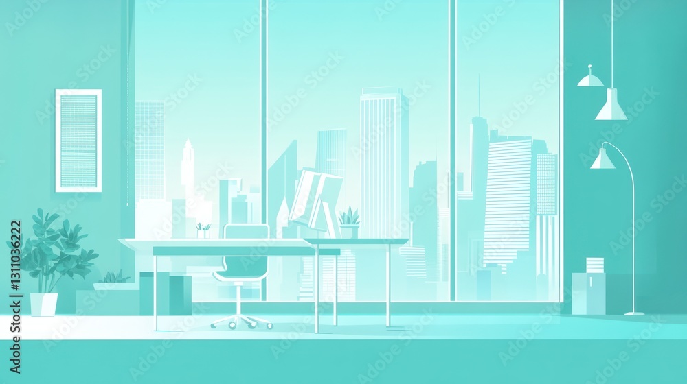 Naklejka premium Modern office interior with city view (24)