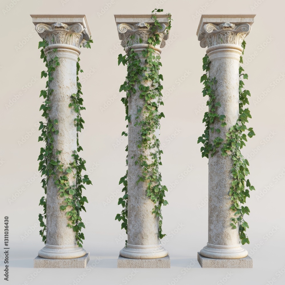 Naklejka premium Three Ancient Columns Covered in Vines